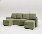 Sofá cama 4 plazas con chaislongue panorámica y doble almacenamiento modelo Otto tapizado en tela Nube color verde - La Siesta 