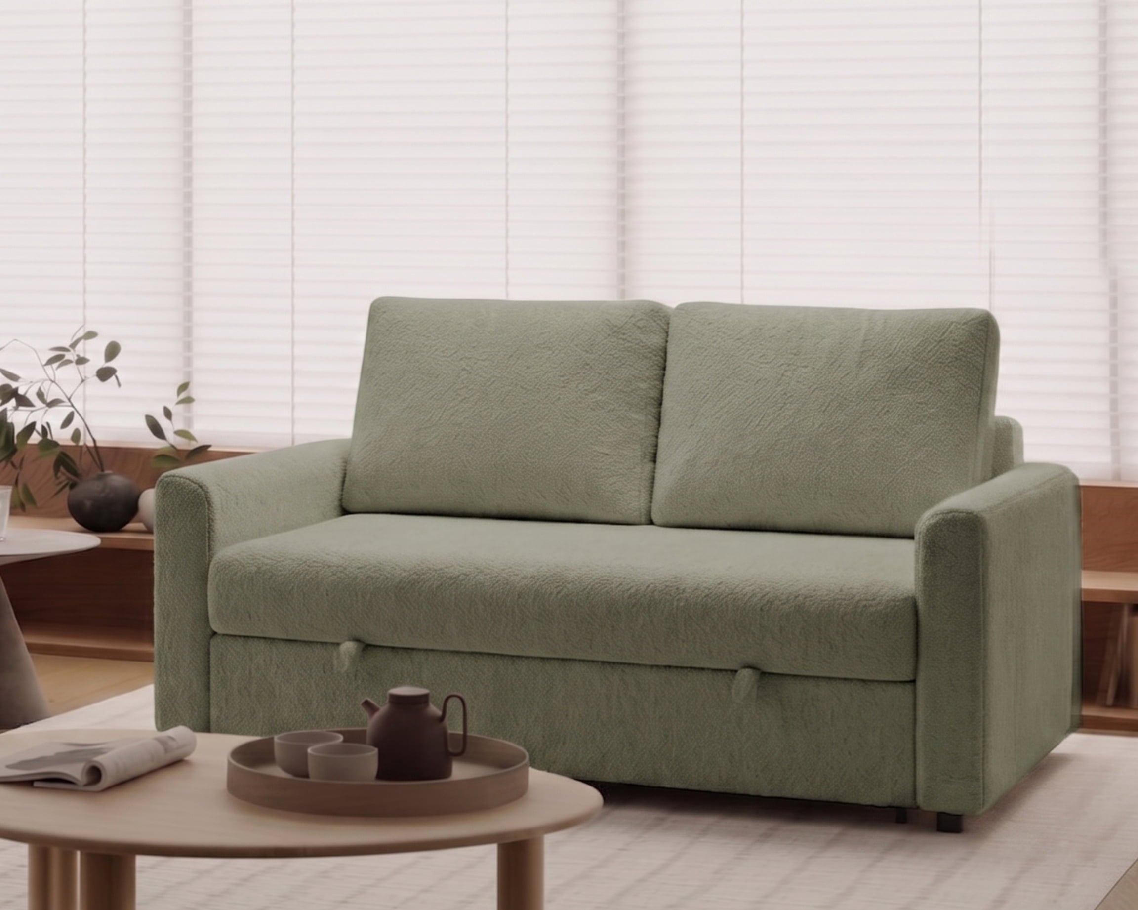 Sofá extensible modelo Cinque tapizado en tela Nube color verde - La Siesta
