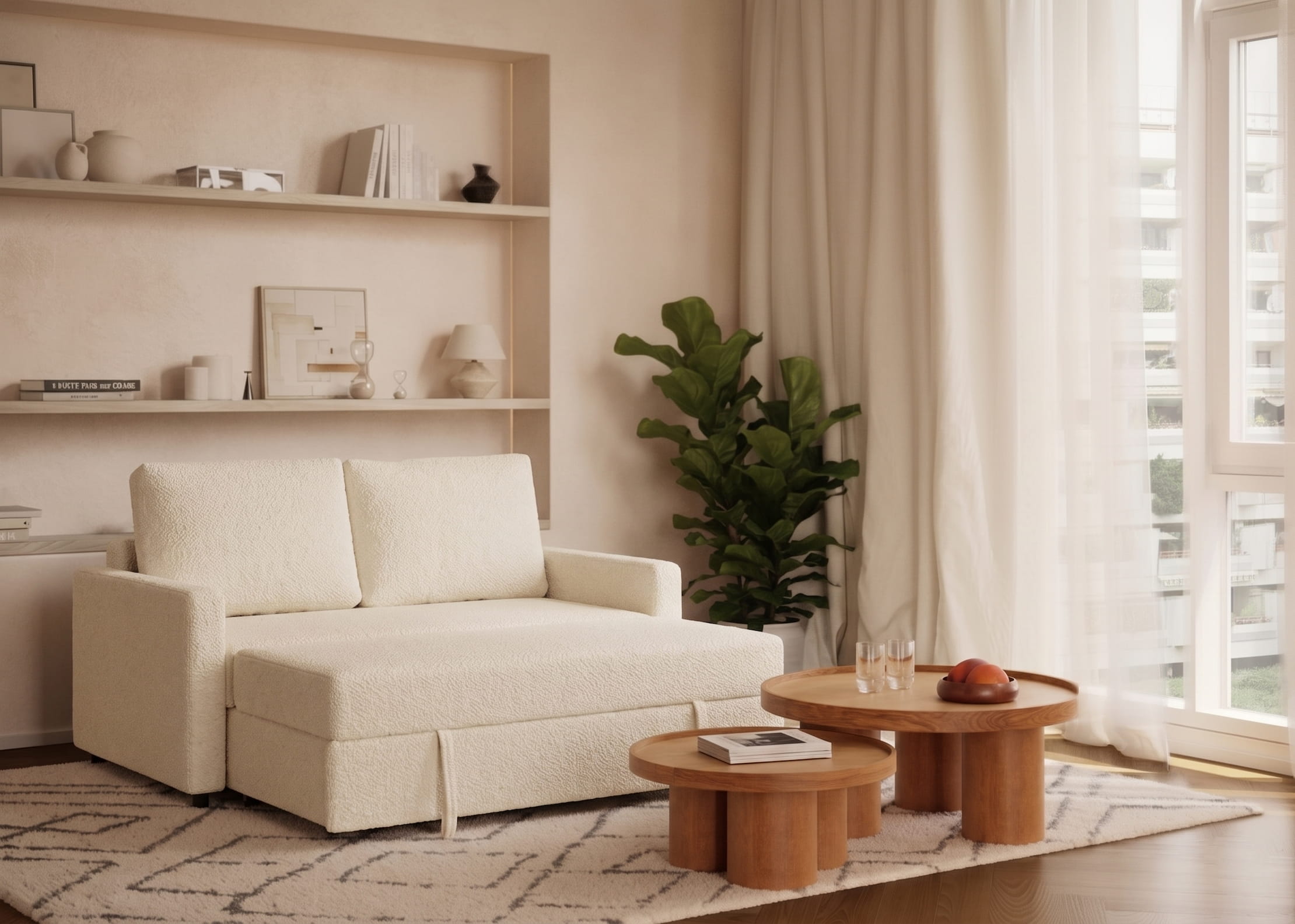 Sofá 2 plazas extensible modelo Quattro tapizado en tela Nube color blanco - La Siesta