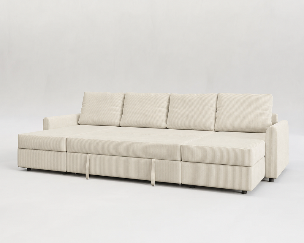 Otto| Sofá cama con chaislongue panorámica y doble almacenamiento