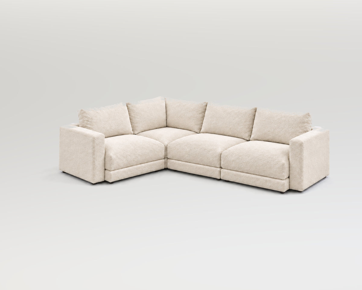 Sofá modular rinconero en L, composición L-1-2, nube blanca, 4 módulos incluidas las rinconeras