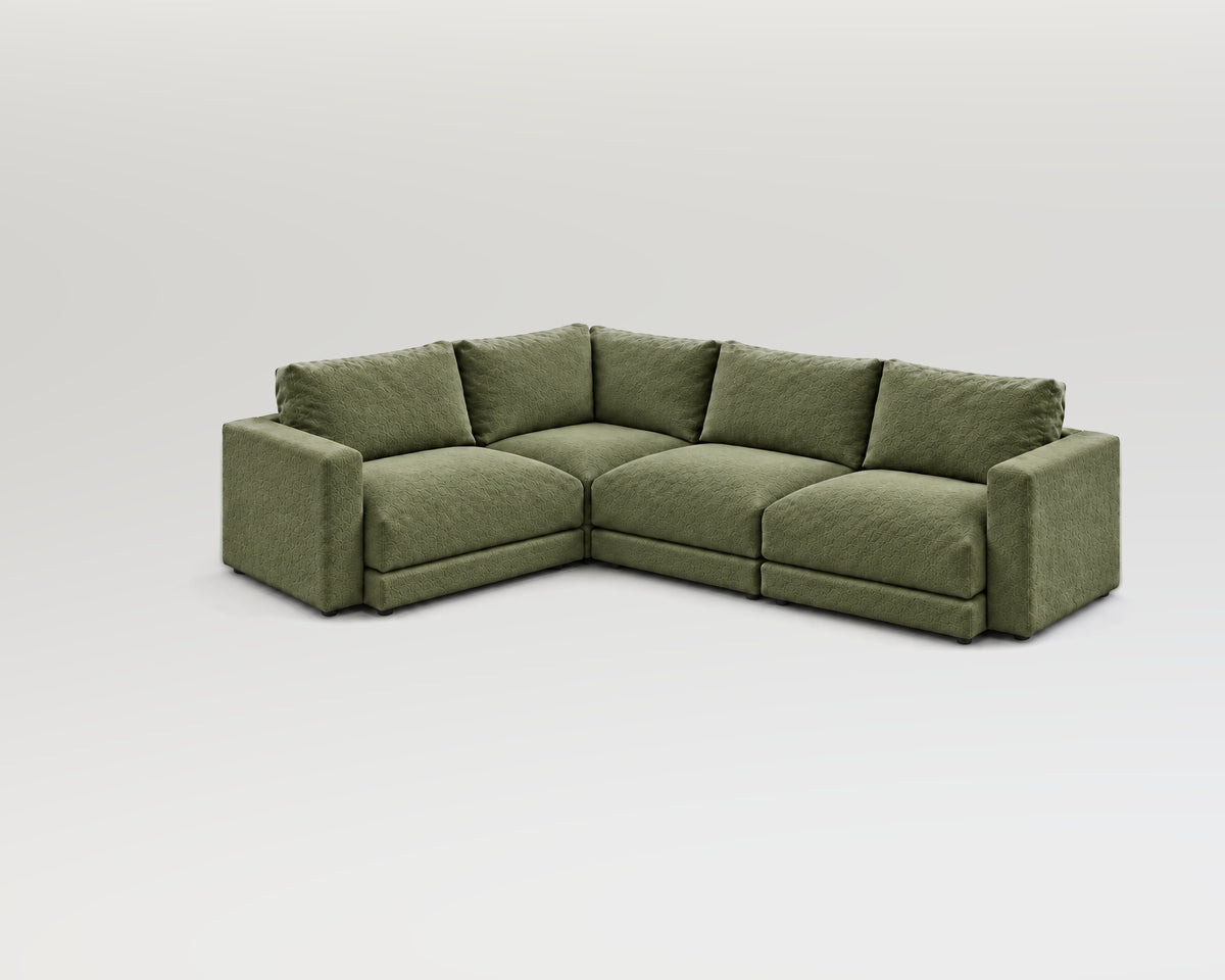 Sofá modular rinconero en L, composición L-1-2, nube verde, 4 módulos incluidas las rinconeras
