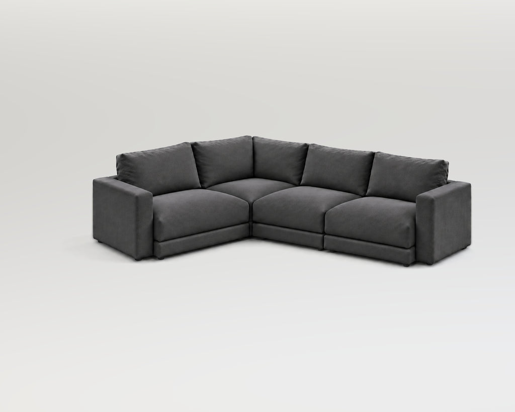 Sofá modular rinconero en L, composición L-1-2, tela entrelazada gris, 4 módulos incluidas las rinconeras