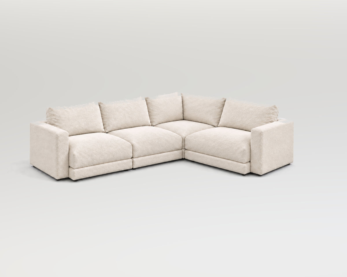 Sofá modular rinconero en L, composición L-2-1, nube blanca, 4 módulos incluidas las rinconeras