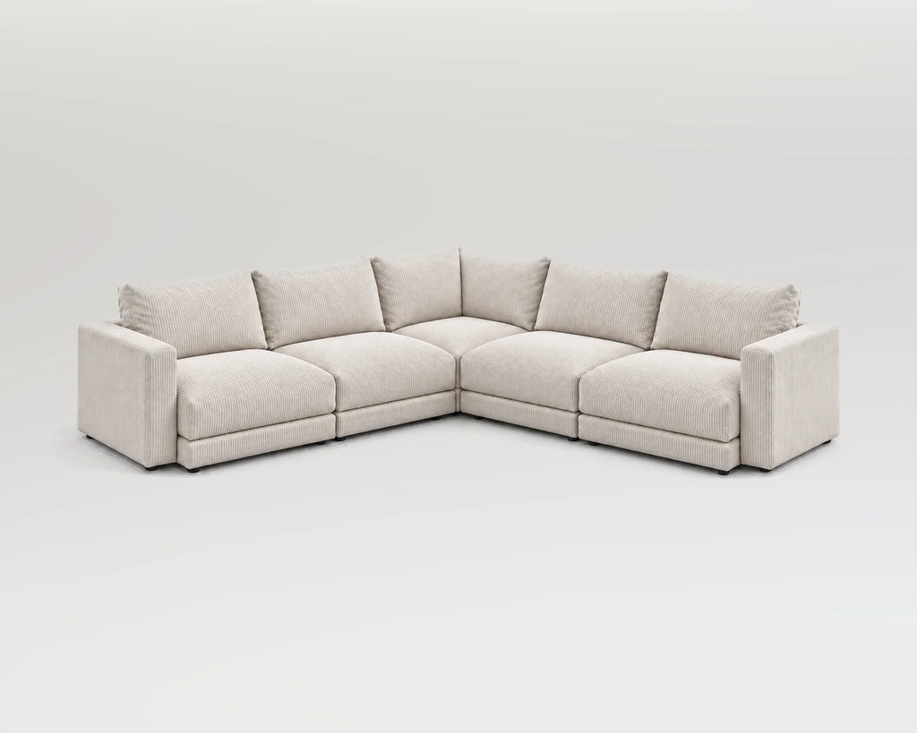 Sofá modular rinconero en L, L-2-2, pana fina blanca