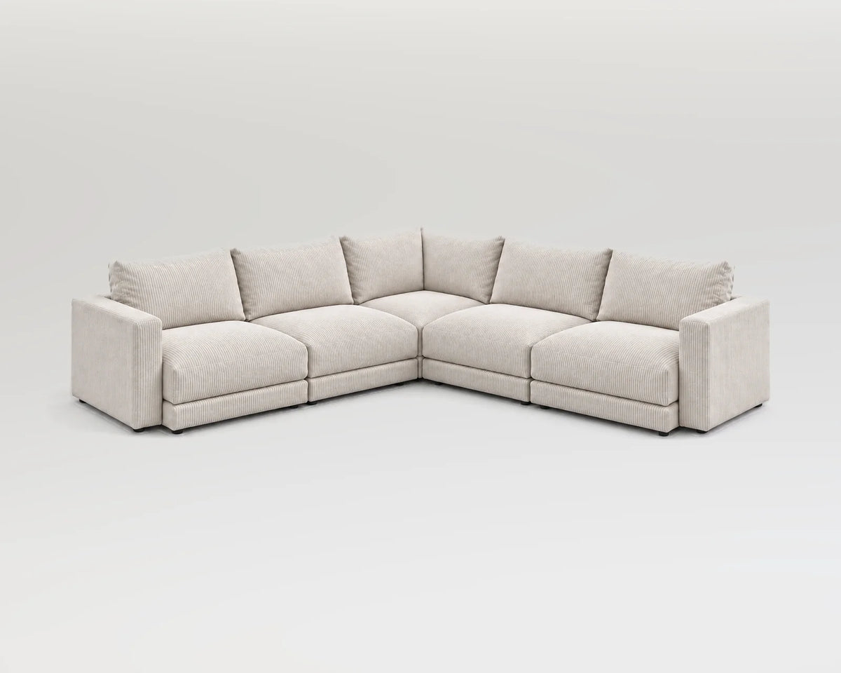 Sofá modular rinconero en L, L-2-2, pana fina blanca
