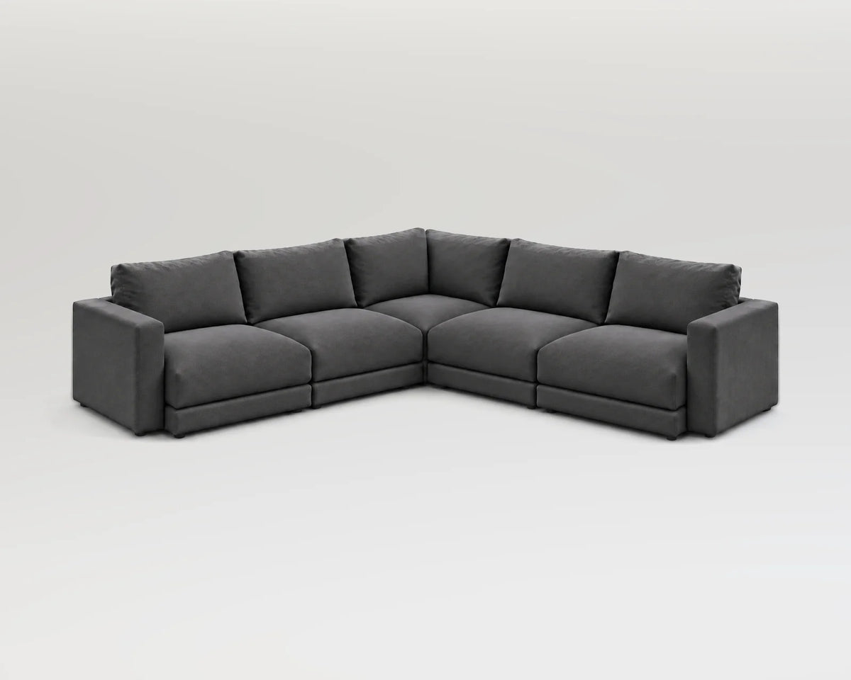 Sofá modular rinconero en L, L-2-2, tela entrelazada gris