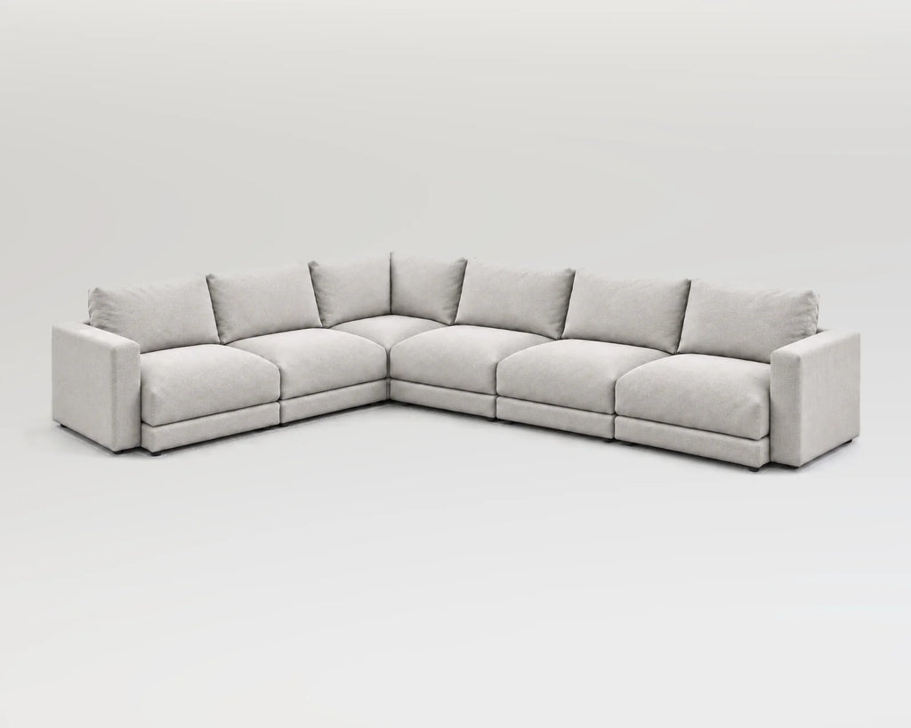 Sofá modular rinconero en L, L-2-3, tela entrelazada blanca