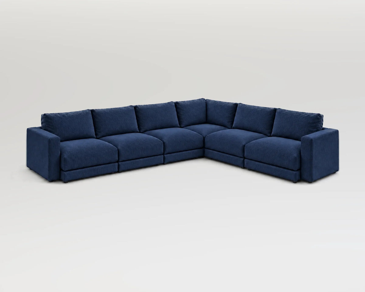 Sofá modular rinconero en L, L-3-2, pana fina azul
