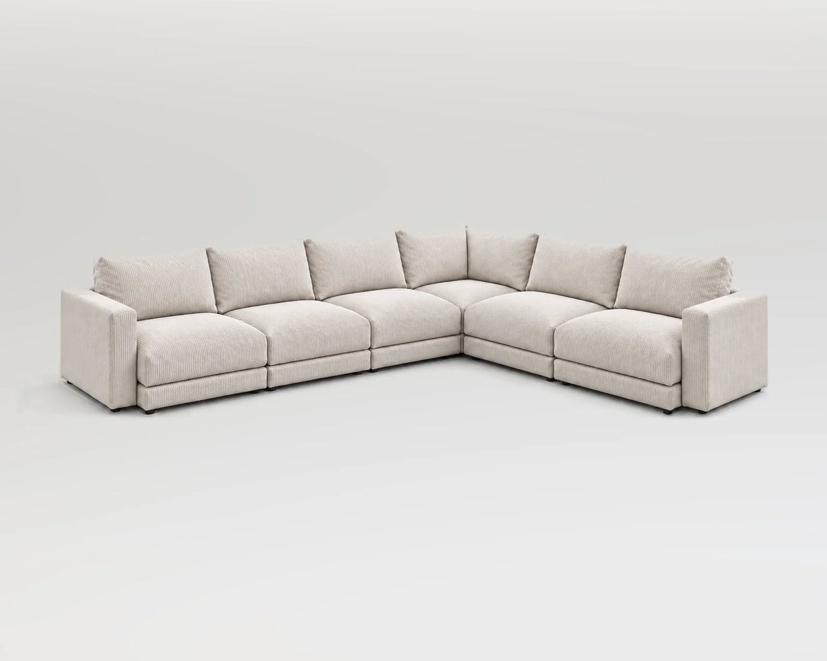 Sofá modular rinconero en L, L-3-2, pana fina blanca