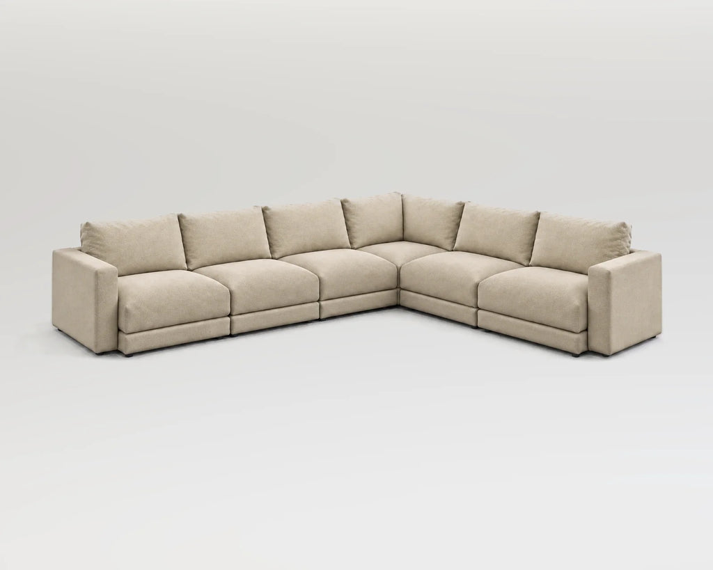 Sofá modular rinconero en L, L-3-2, tela entrelazada beige