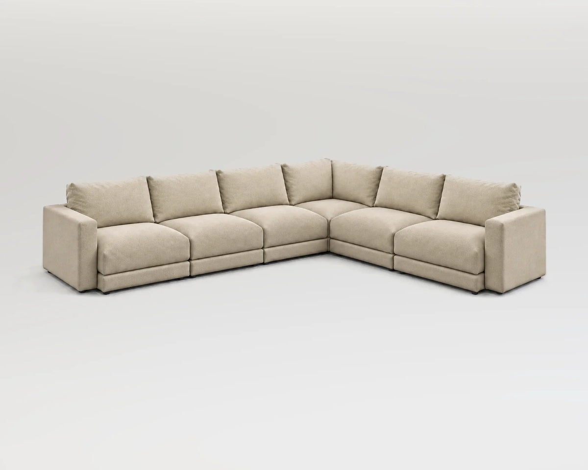 Sofá modular rinconero en L, L-3-2, tela entrelazada beige