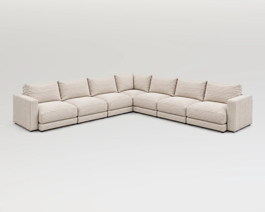 Sofá modular rinconero en L, L-3-3, pana gruesa blanca