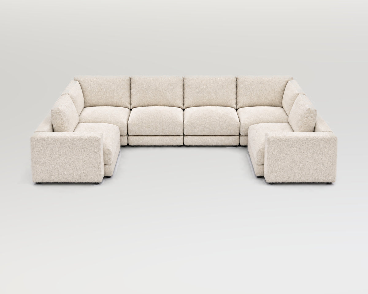 Sofá modular rinconero en U, composición U-1-2-1, nube blanca, 6 módulos incluidas las rinconeras
