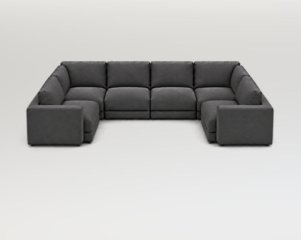 Sofá modular rinconero en U, composición U-1-2-1, tela entrelazada gris, 6 módulos incluidas las rinconeras