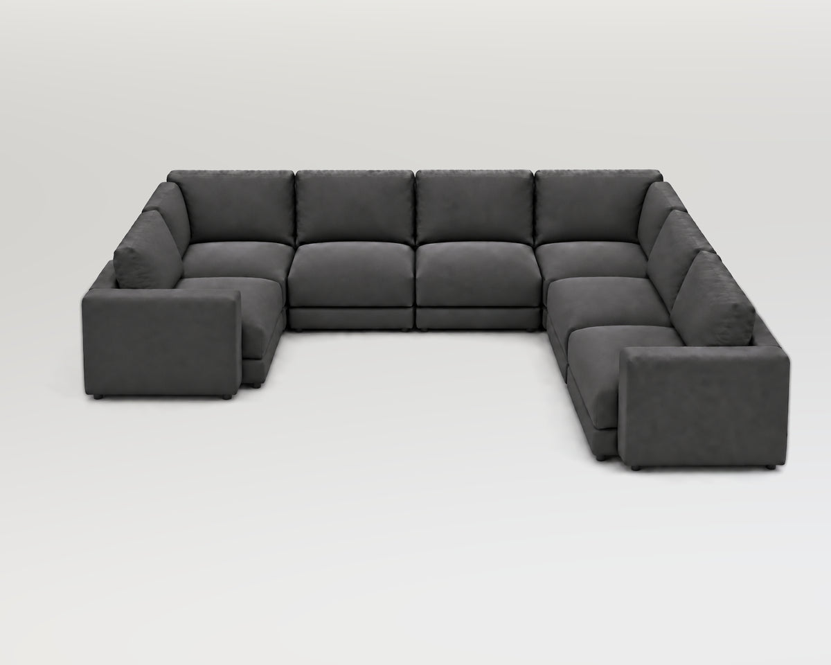 Sofá modular rinconero en U, composición U-1-2-2, tela entrelazada gris, 7 módulos incluidas las rinconeras