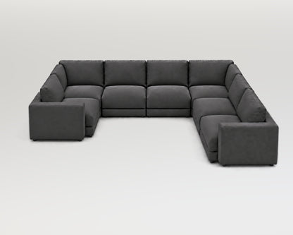 Sofá modular rinconero en U, composición U-1-2-2, tela entrelazada gris, 7 módulos incluidas las rinconeras