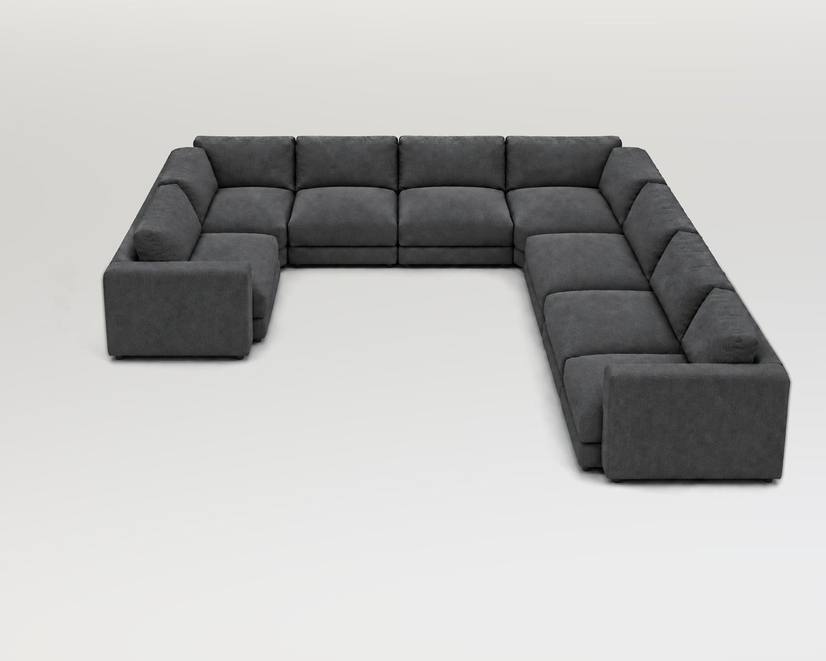 Sofá modular rinconero en U, composición U-1-2-3, tela entrelazada gris, 8 módulos incluidas las rinconeras
