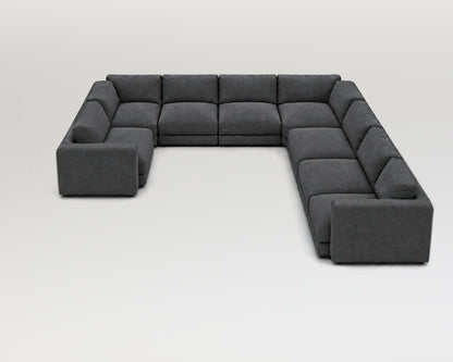 Sofá modular rinconero en U, composición U-1-2-3, tela entrelazada gris, 8 módulos incluidas las rinconeras
