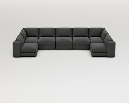Sofá modular rinconero en U, composición U-1-3-1, tela entrelazada gris, 7 módulos incluidas las rinconeras