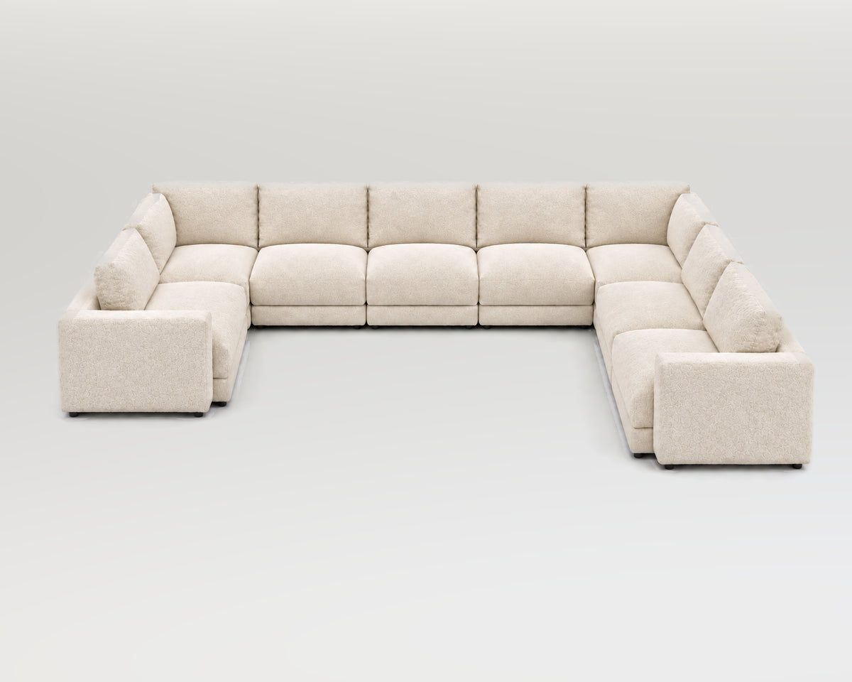Sofá modular rinconero en U, composición U-1-3-2, nube blanca, 8 módulos incluidas las rinconeras