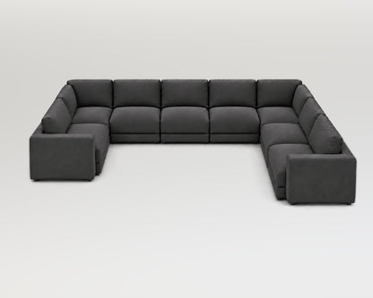Sofá modular rinconero en U, composición U-1-3-2, tela entrelazada gris, 8 módulos incluidas las rinconeras