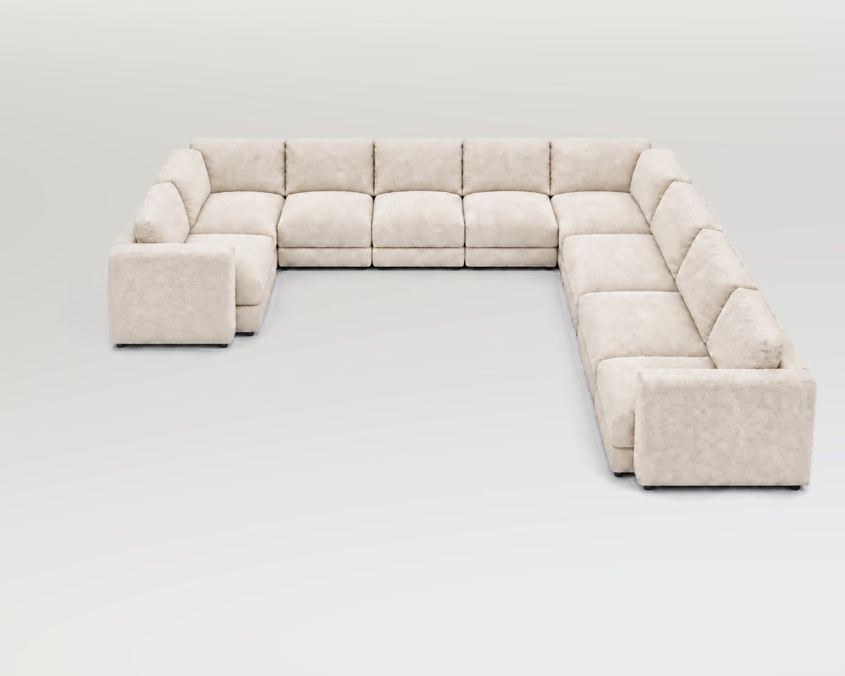 Sofá modular rinconero en U, composición U-1-3-3, nube blanca, 9 módulos incluidas las rinconeras