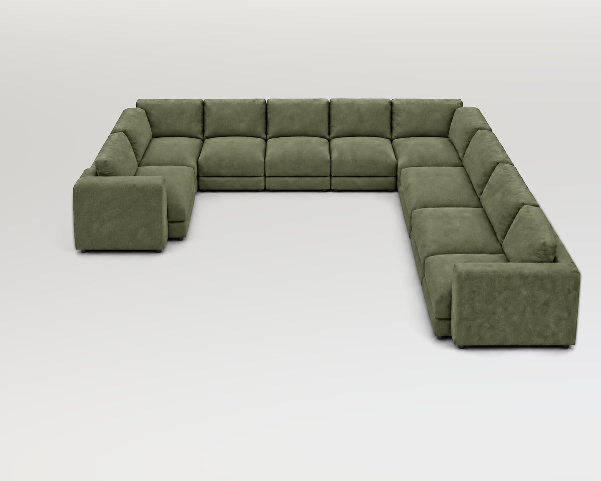 Sofá modular rinconero en U, composición U-1-3-3, nube verde, 9 módulos incluidas las rinconeras