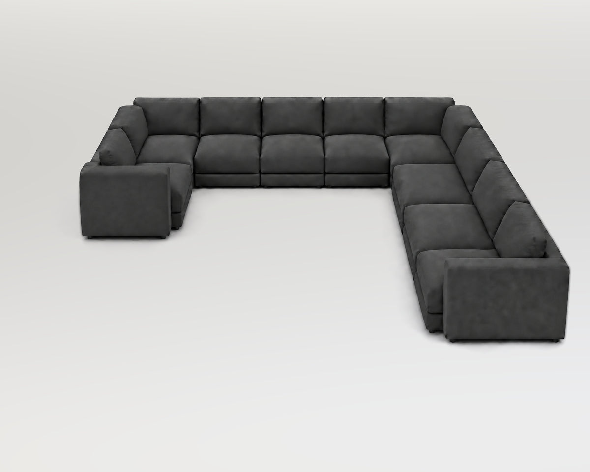 Sofá modular rinconero en U, composición U-1-3-3, tela entrelazada gris, 9 módulos incluidas las rinconeras