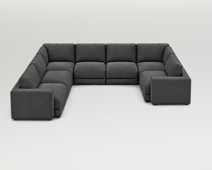 Sofá modular rinconero en U, composición U-2-2-1, tela entrelazada gris, 7 módulos incluidas las rinconeras
