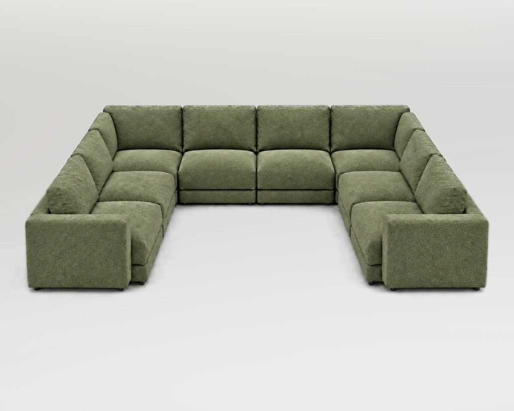 Sofá modular rinconero en U, U-2-2-2, nube verde