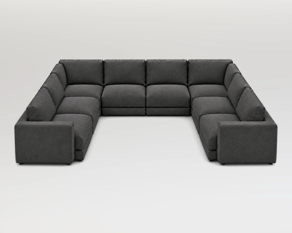 Sofá modular rinconero en U, 2-2-2, tela entrelazada gris