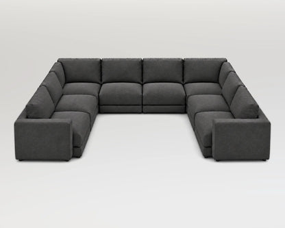 Sofá modular rinconero en U, 2-2-2, tela entrelazada gris
