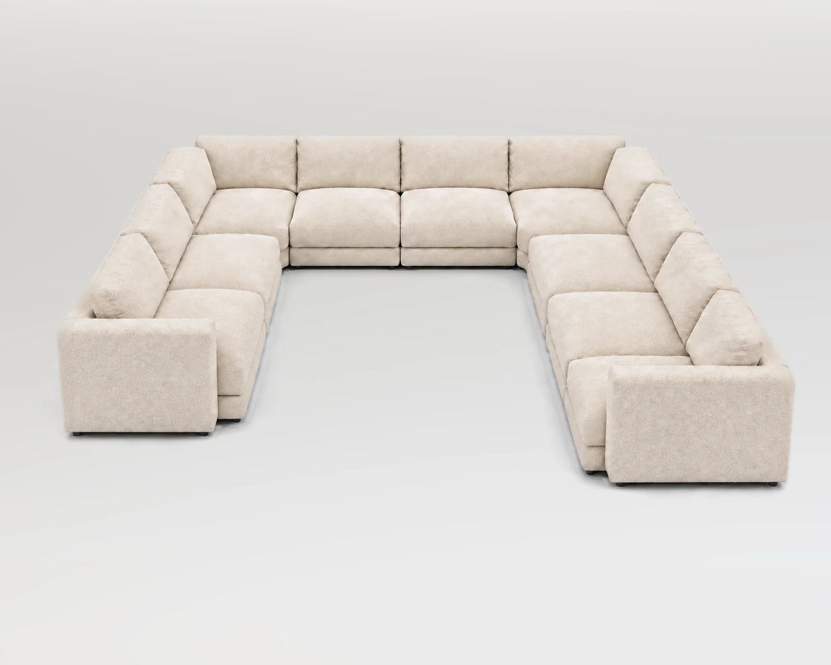Sofá modular rinconero en U, U-2-2-3, nube blanca