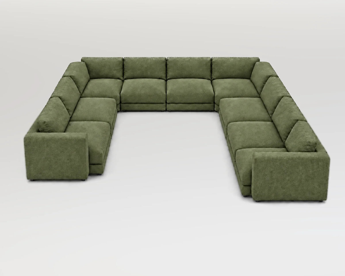 Sofá modular rinconero en U, U-2-2-3, nube verde