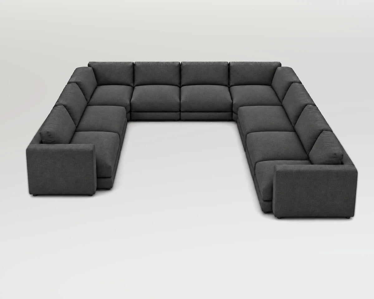 Sofá modular rinconero en U, U-2-2-3, tela entrelazada gris