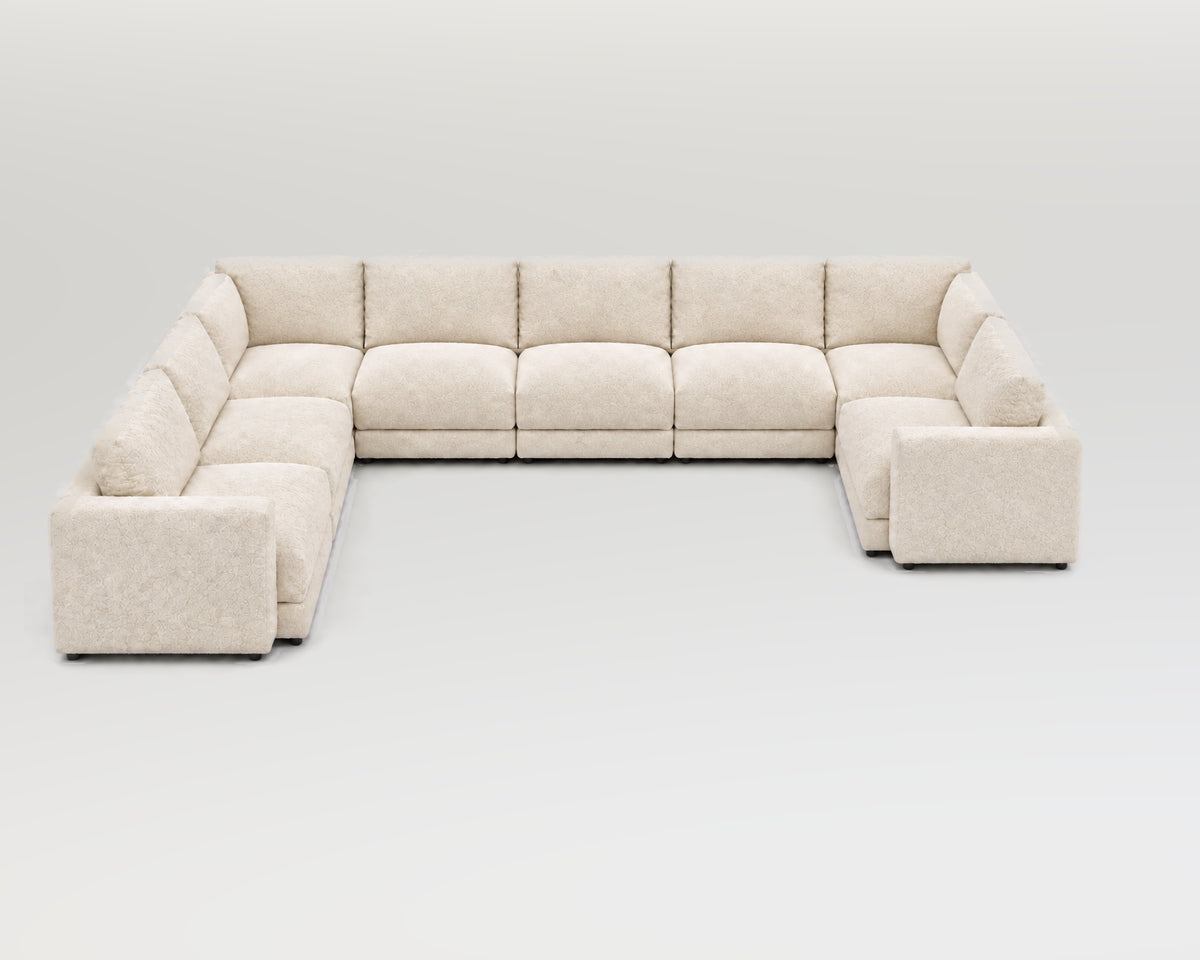 Sofá modular rinconero en U, composición U-2-3-1, nube blanca, 8 módulos incluidas las rinconeras