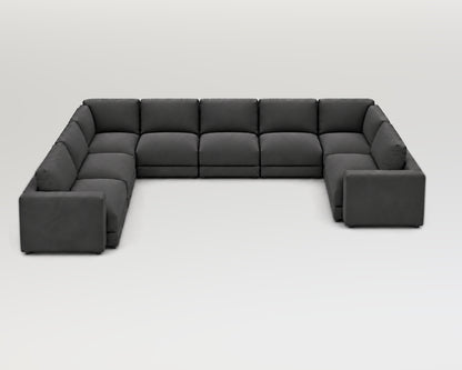 Sofá modular rinconero en U, composición U-2-3-1, tela entrelazada gris, 8 módulos incluidas las rinconeras