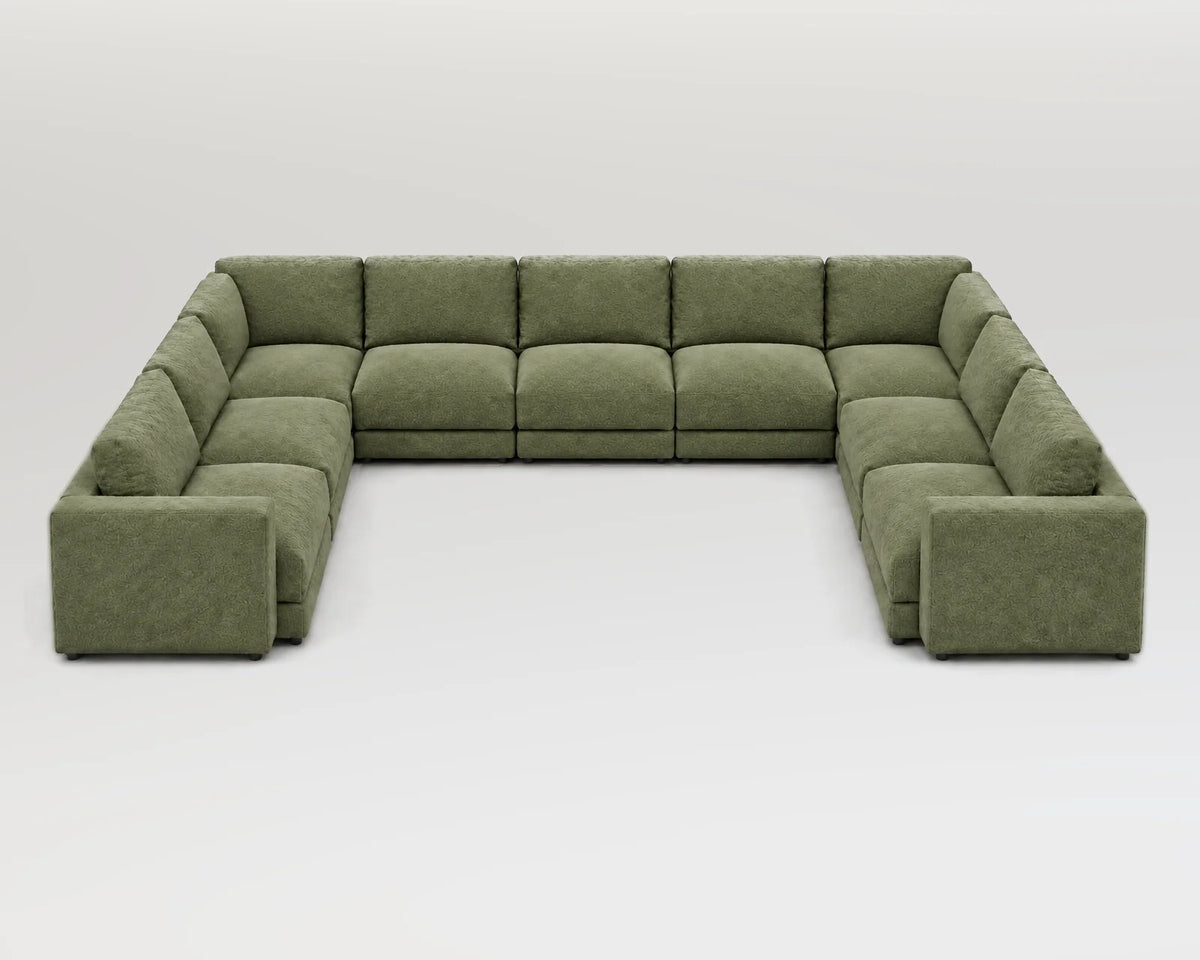 Sofá modular rinconero en U, U-2-3-2, nube verde
