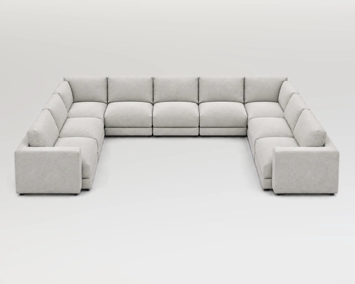 Sofá modular rinconero en U, U-2-3-2, tela entrelazada blanca