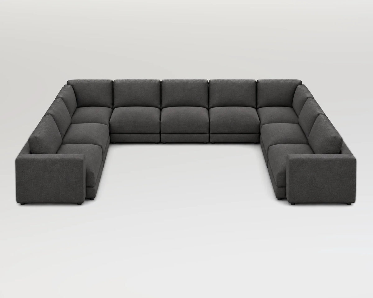 Sofá modular rinconero en U, U-2-3-2, tela entrelazada gris