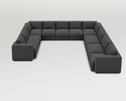 Sofá modular rinconero en U, U-2-3-3, tela entrelazada gris