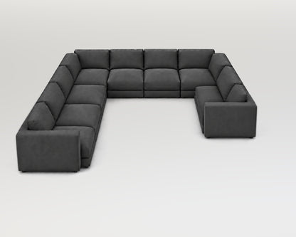 Sofá modular rinconero en U, composición U-3-2-1, tela entrelazada gris, 8 módulos incluidas las rinconeras