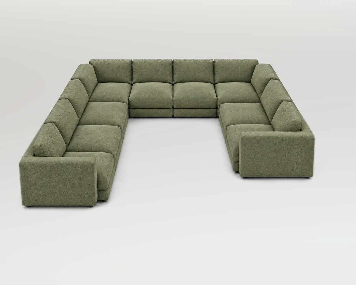 Sofá modular rinconero en U, U-3-2-2, nube verde