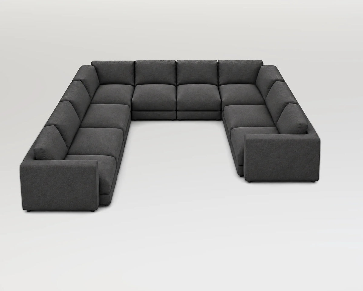 Sofá modular rinconero en U, U-3-2-2, tela entrelazada gris