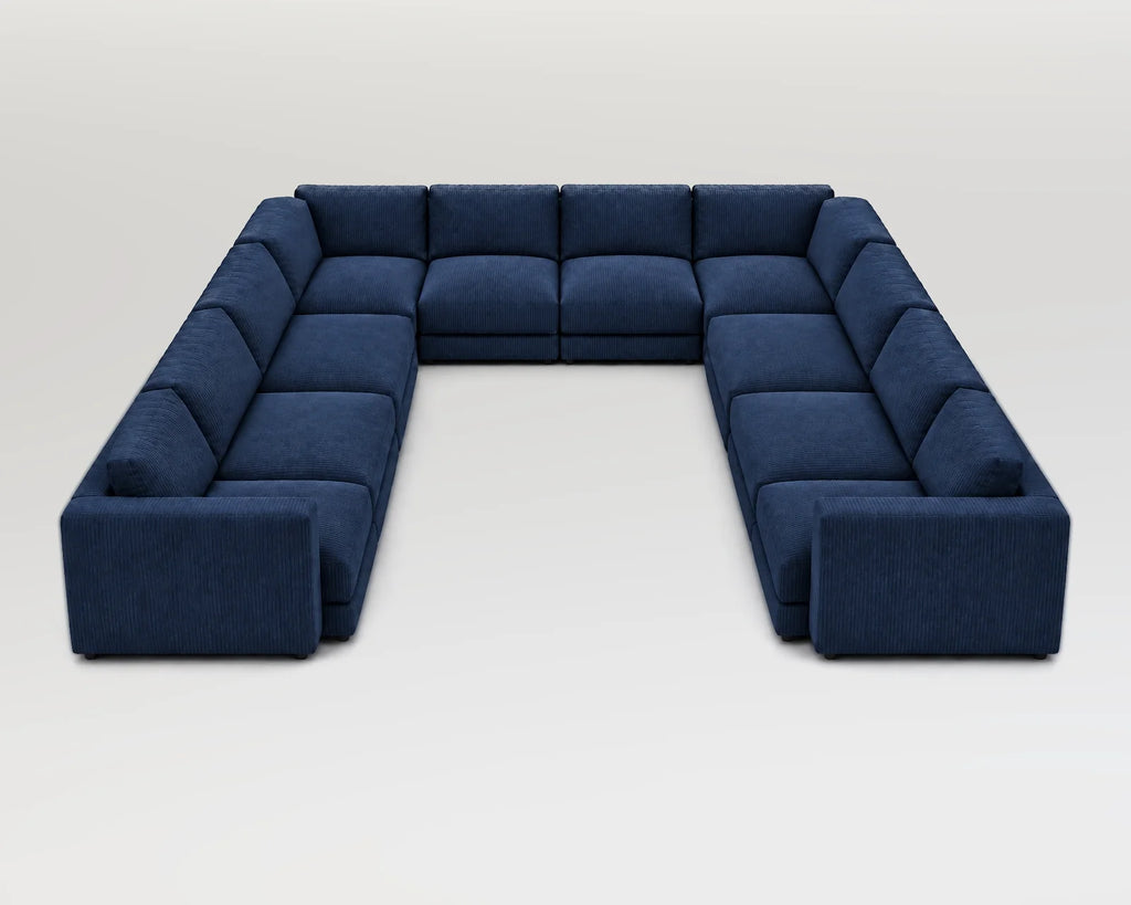 Sofá modular rinconero en U, U-3-2-3, pana fina azul