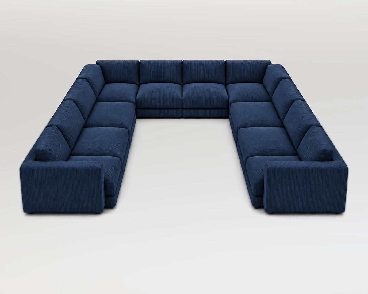 Sofá modular rinconero en U, U-3-2-3, pana fina azul