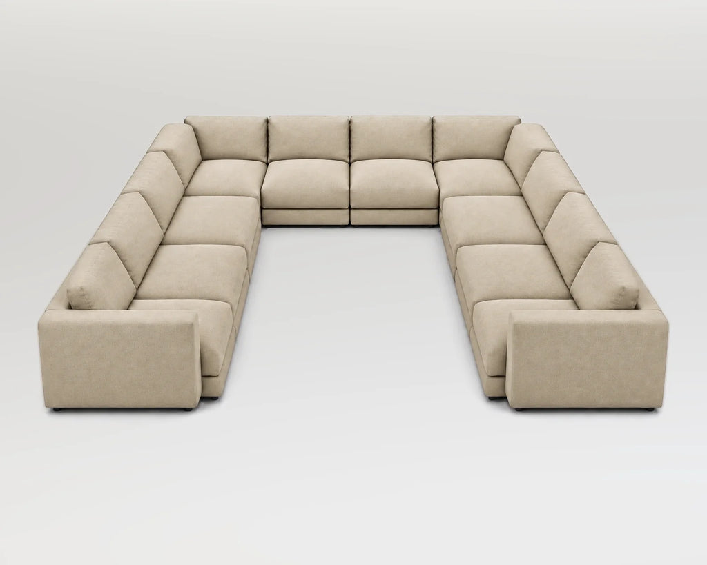 Sofá modular rinconero en U, U-3-2-3, tela entrelazada beige