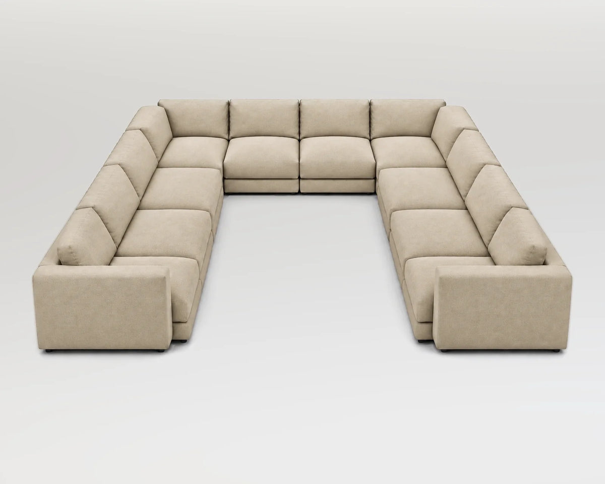 Sofá modular rinconero en U, U-3-2-3, tela entrelazada beige