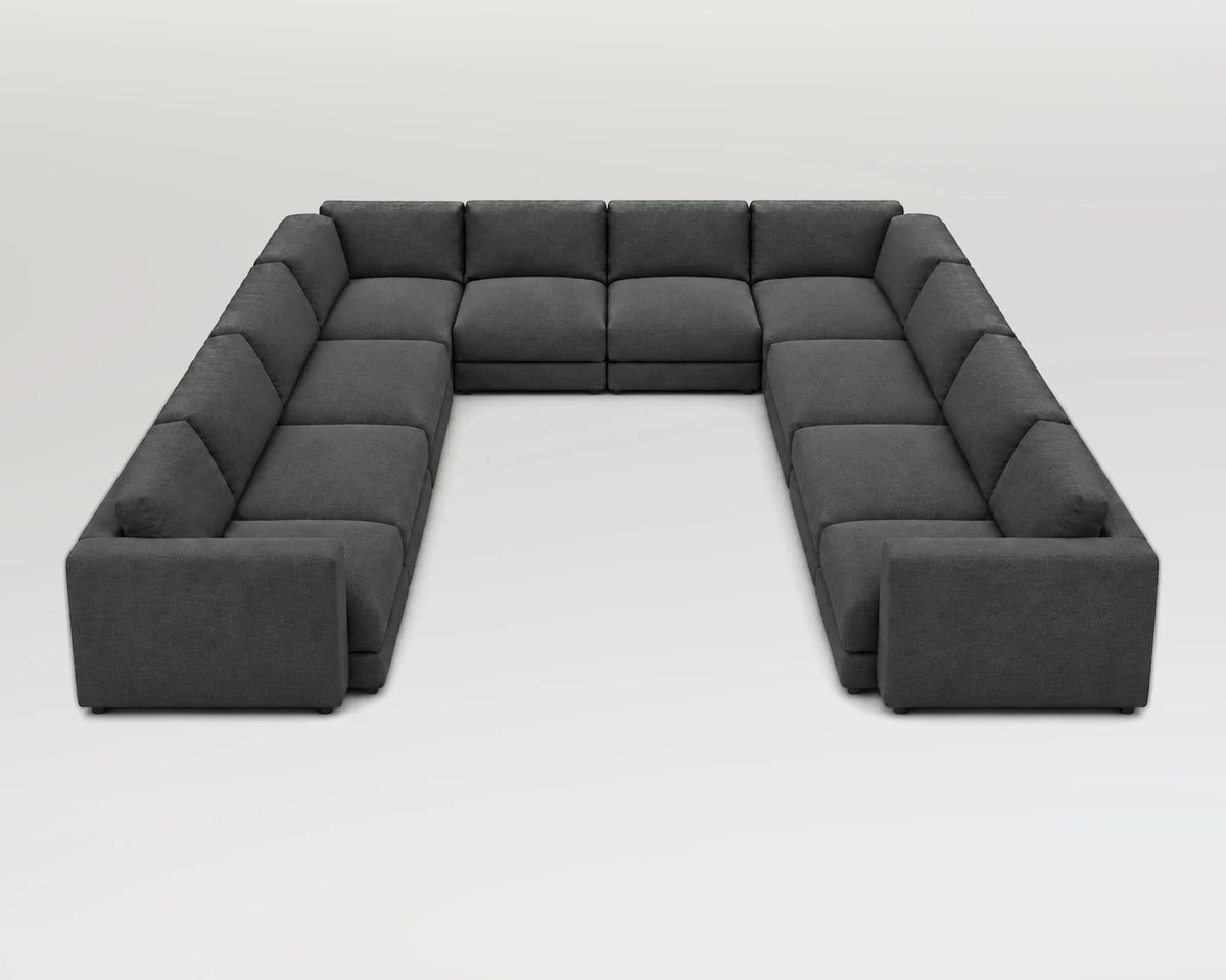 Sofá modular rinconero en U, U-3-2-3, tela entrelazada gris